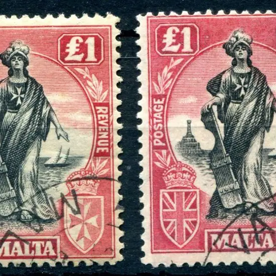 Malta 1922 £1 St Paul with wmk sideways & wmk ...