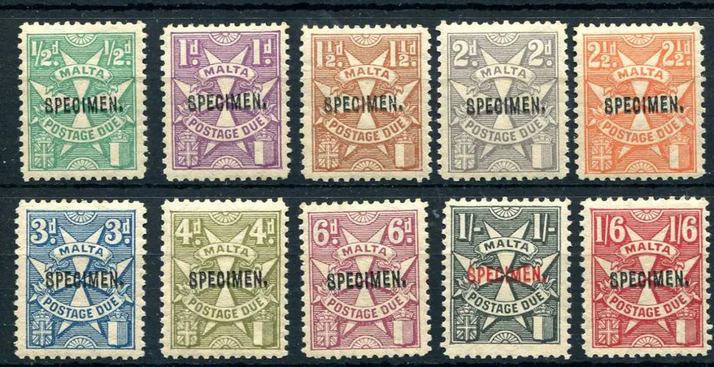 Malta 1925 Postage Dues, script wmk, set of 10 ... Image 1++