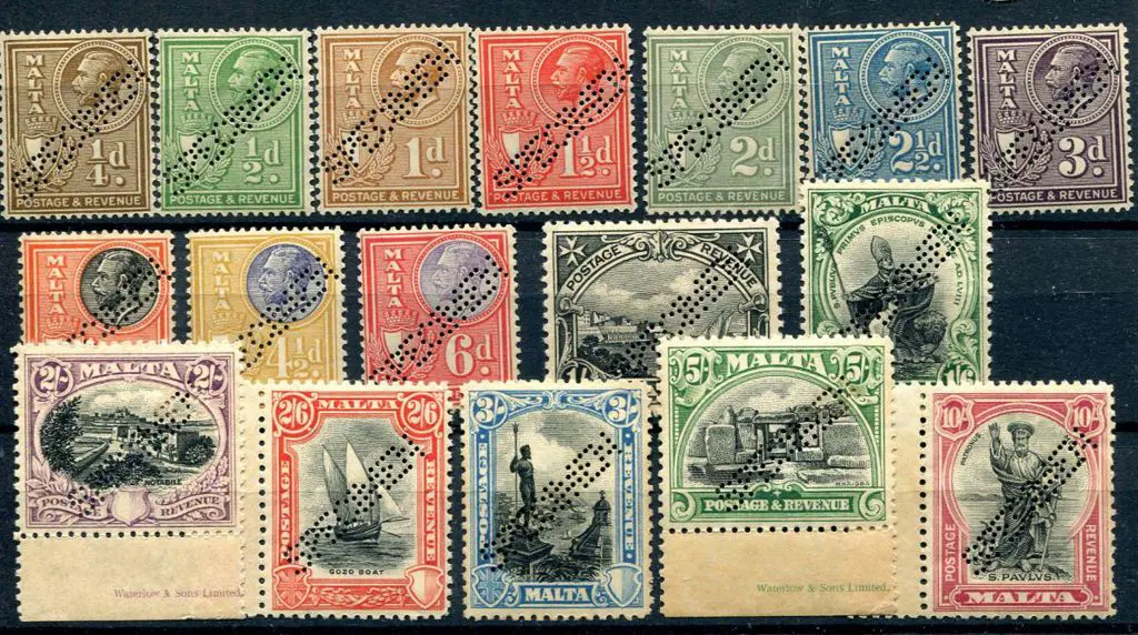 Malta 1930 "Postage & Revenue" set of 17 to 10/- ... Image 1++