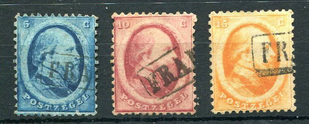 Netherlands 1864 King William perfd set of 3 all ... Image 1++