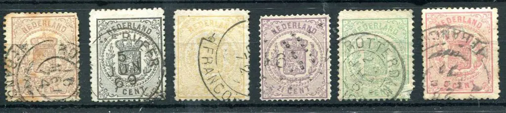 Netherlands 1869 Arms set of 6. Fine used with cds ... Image 1++