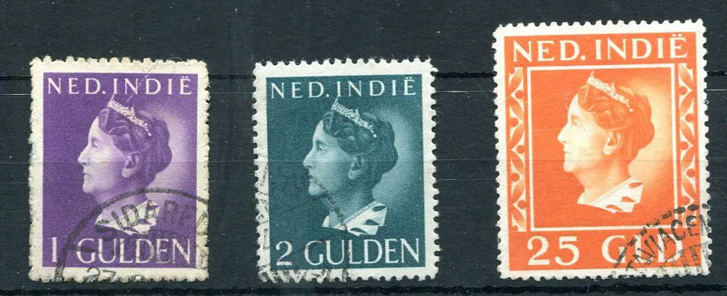 Netherlands Indies 1941 1g, 2g & 25g Queen ... Image 1++