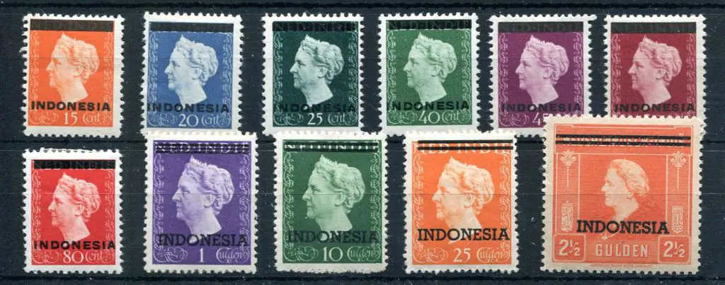 Netherlands Indies 1948/49 "INDONESIA" ovpts to ... Image 1++