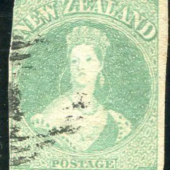 New Zealand 1858 1/- dull emerald Chalon imperf ...