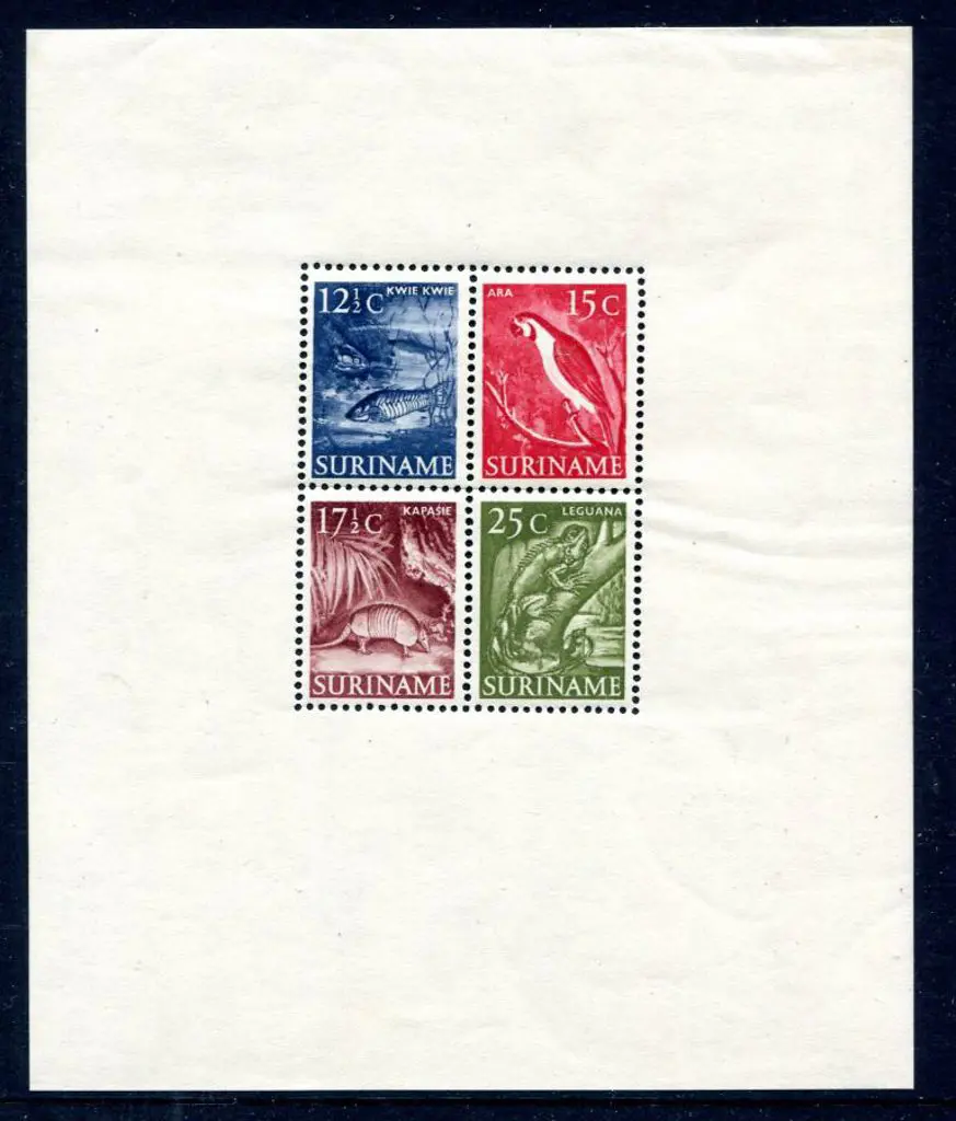 Suriname 1953 12½¢, 15¢, 17½¢ & 25¢ animals M/S. ... Image 1++