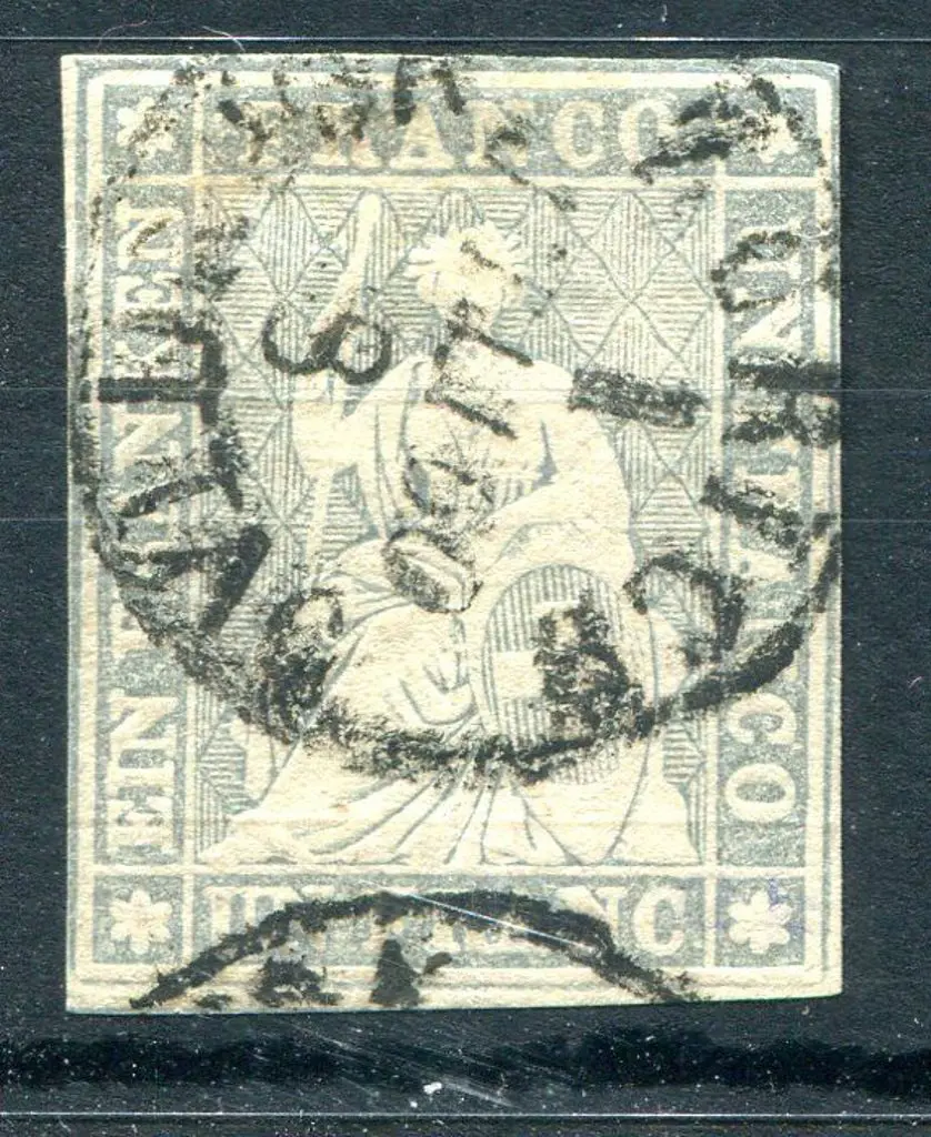 Switzerland 1854/56 1f grey lilac "Sitting ... Image 1++
