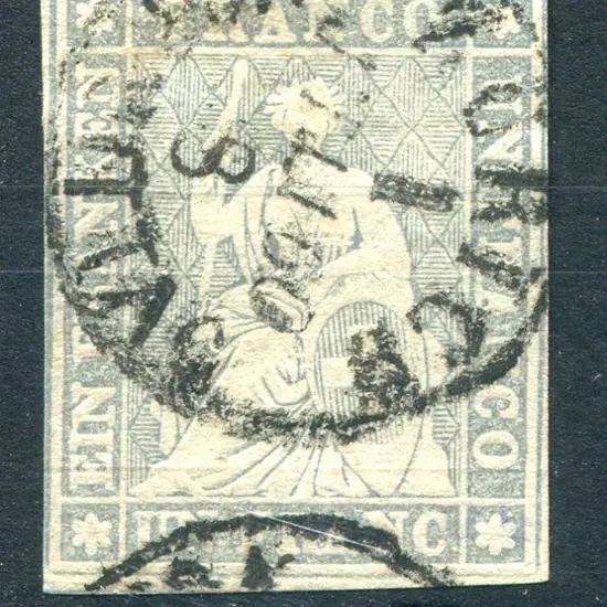 Switzerland 1854/56 1f grey lilac "Sitting ...