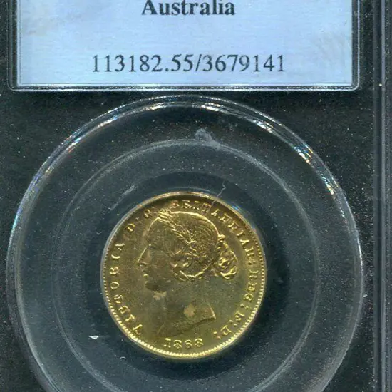1868 Sydney Mint QV gold sovereign. aUnc, graded ...