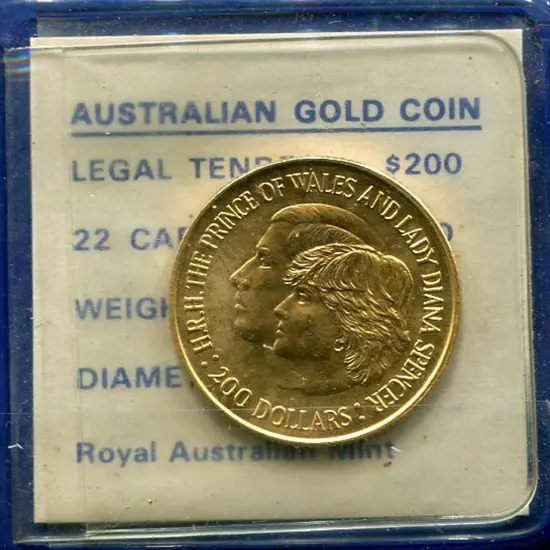 1981 $200 Royal Wedding commem 22 carat gold coin ...