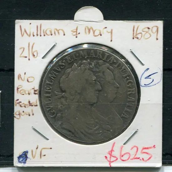 England 1689 William & Mary Half Crown. VF Cost ...