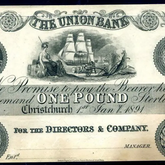 New Zealand 1891 £1 The Union Bank Christchurch. ...