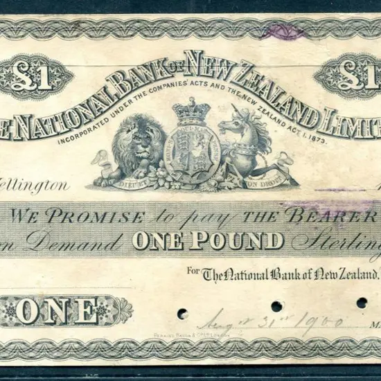 New Zealand 1900 £1 The National Bank of NZ Ltd. ...