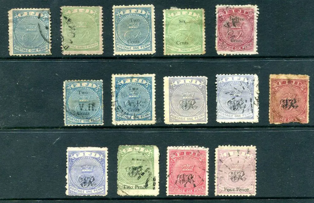 Fiji 1871/77 "C.R." & "V.R." ovpts on "C.R." ... Image 1++