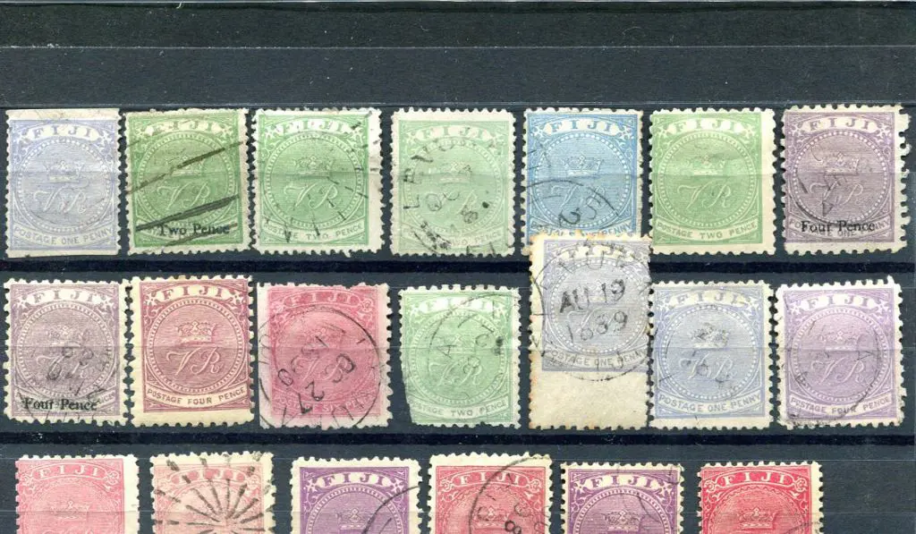 Fiji 1878/99 "V.R." group MLH & used on stockcard ... Image 1++