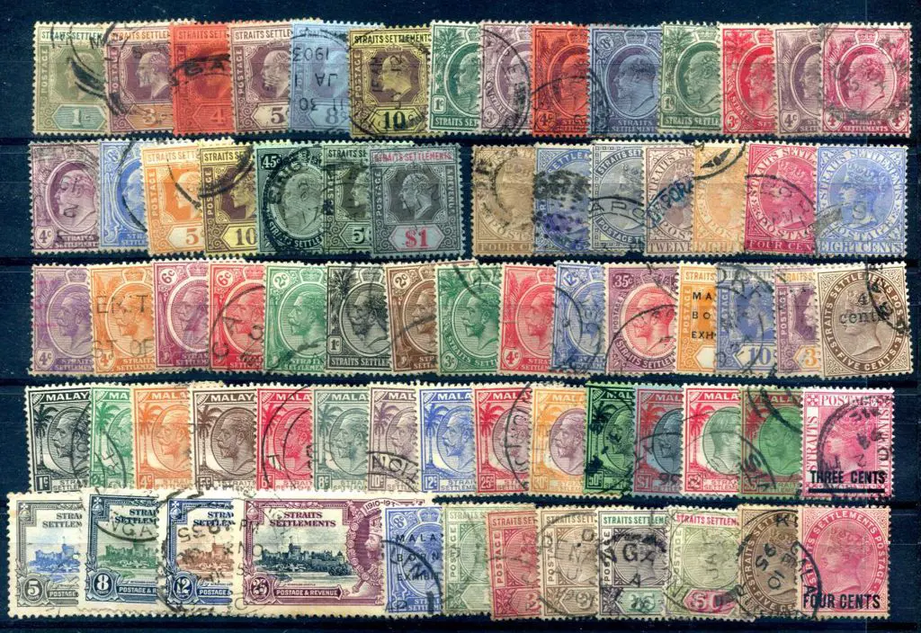 Malaya-Straits Settlements Q-/KGVI used range on ... Image 1++