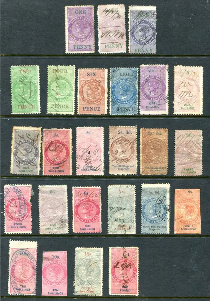 New Zealand QV Stamp Duty 1866 types (25) to £1 ... Image 1++