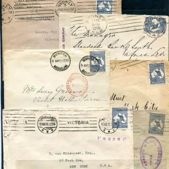 Kangaroos All on WWI covers all bearing 2½d & ...