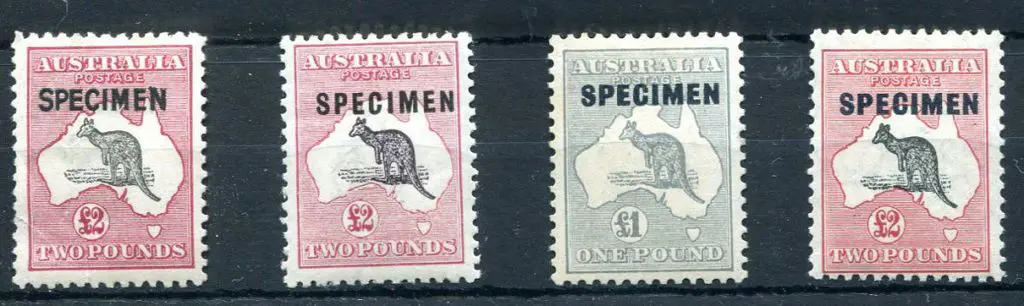 Kangaroos "SPECIMEN" ovptd selection incl 3rd wmk ... Image 1++
