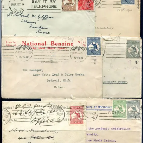 Kangaroos All on covers comprising 1913 to England ...