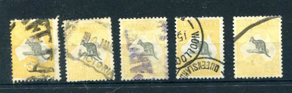 Kangaroos 5/- vals x 17 good to fine used, some ... Image 1++