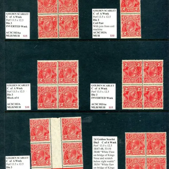 KGV 2d red Die III Small Multi (12 MLH singles, 3 ...