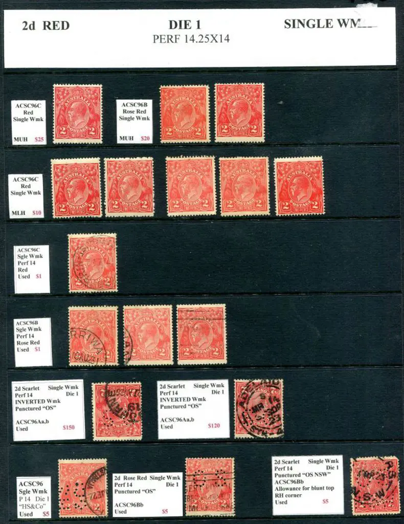 KGV 2d red single crown wmk (12 MLH, 12 used) on 2 ... Image 1++