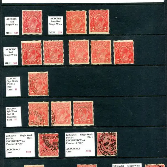 KGV 2d red single crown wmk (12 MLH, 12 used) on 2 ...