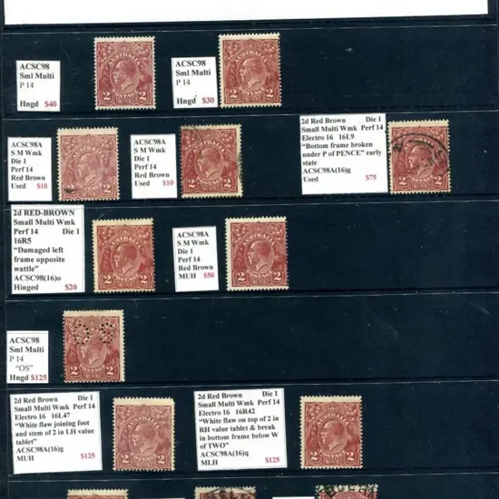 KGV 2d red-brown single crown wmk (7 MLH, 10 ...