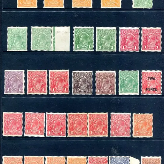 KGV MUH/MLH selection noting ½d orange single ...