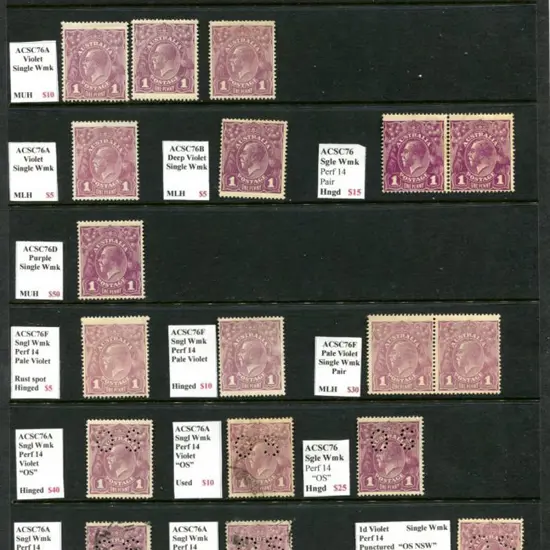 KGV 1d red LMW & 1d violet. Reds with shades MLH & ...