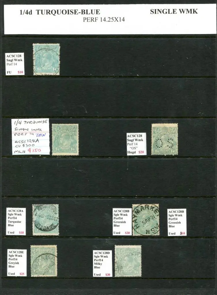 KGV 1/4d turquoise-blue in single wmk shades MLH & ... Image 1++