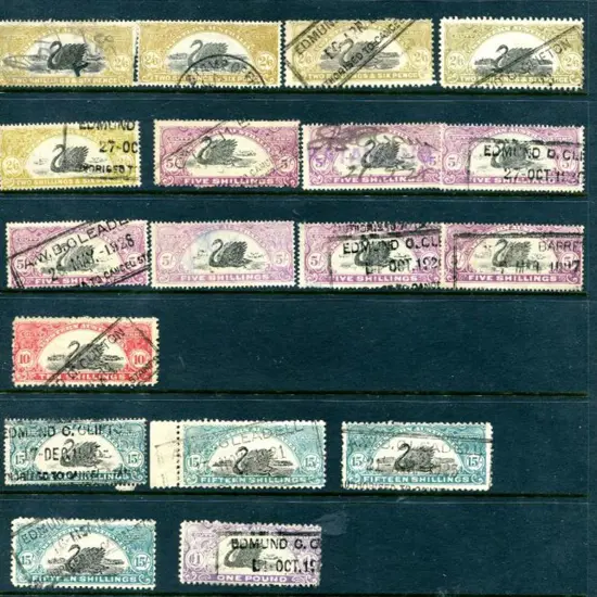 Duty Stamps Long swan bicoloured types with vals ...