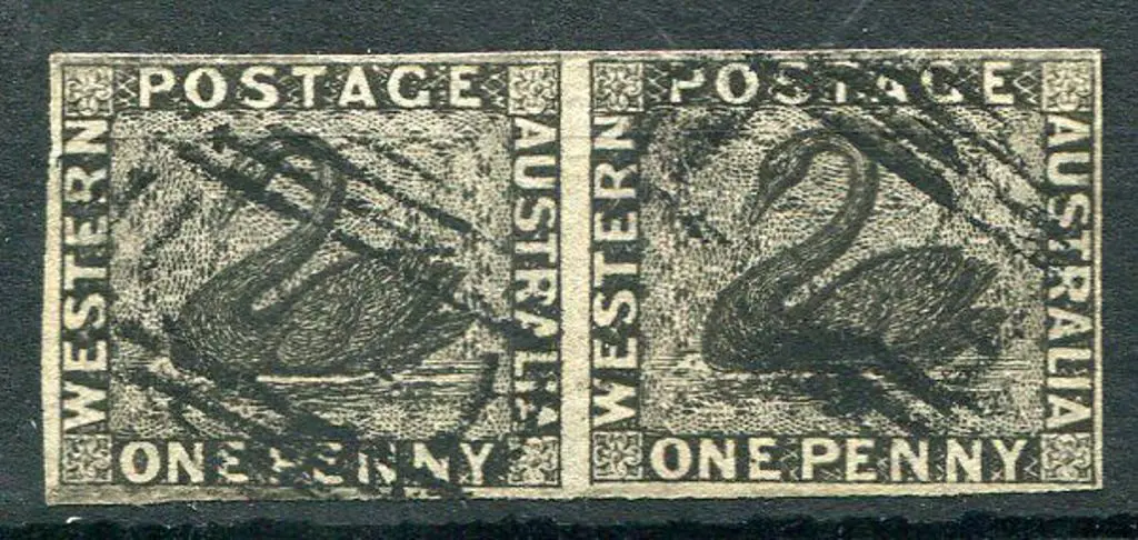 1854 1d black imperf 4 margin pair with neat void ... Image 1++