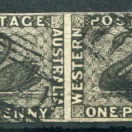 1854 1d black imperf 4 margin pair with neat void ...