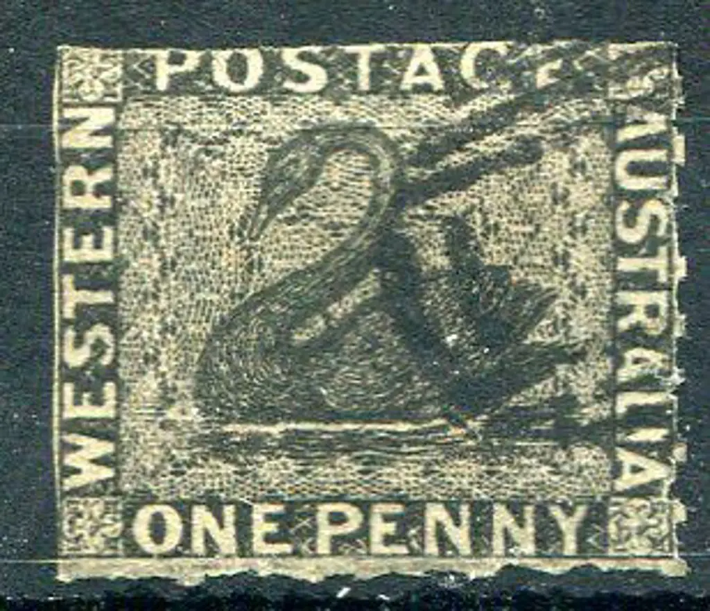 1854 1d black swan rouletted on 3 sides, left ... Image 1++