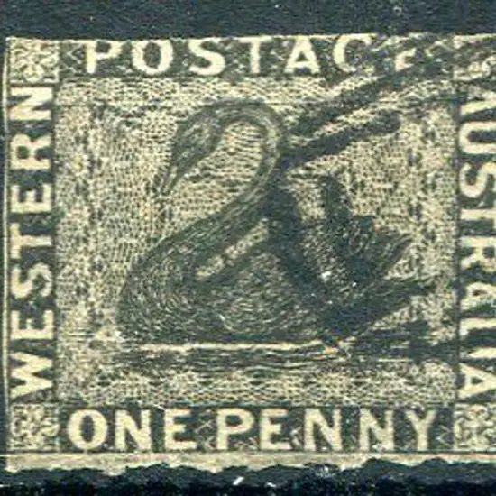 1854 1d black swan rouletted on 3 sides, left ...