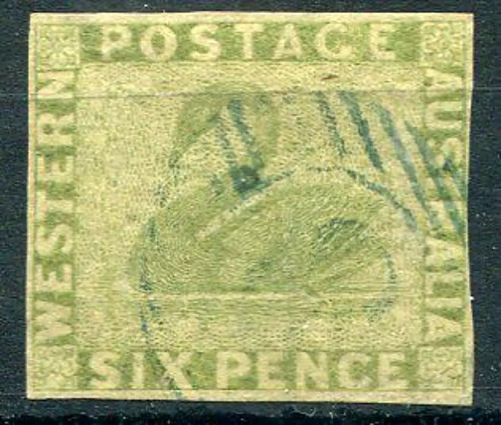 1861 6d sage-green swan with 3 close but clear ... Image 1++
