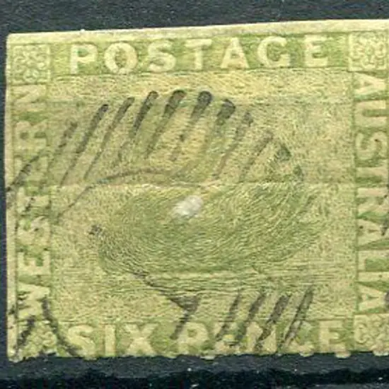 1860/64 6d sage green with roulette clear at base. ...