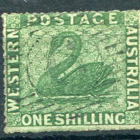 1861 1/- deep green very rough perf 14-16. Fine ...