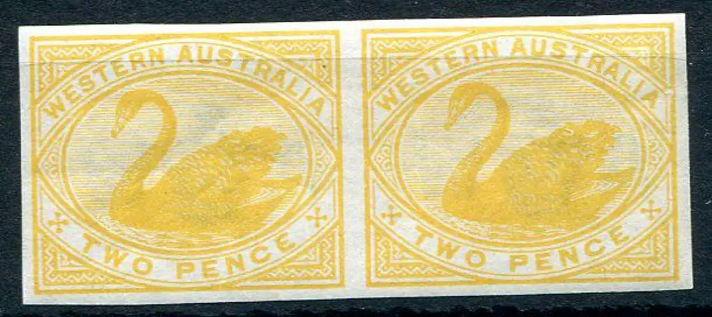 1882/95 3d pale bright yellow swan imperforate ... Image 1++