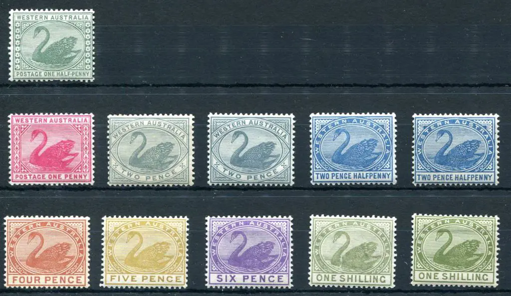 1885/93 ½d to 1/- swans set of 11 missing only ½d ... Image 1++