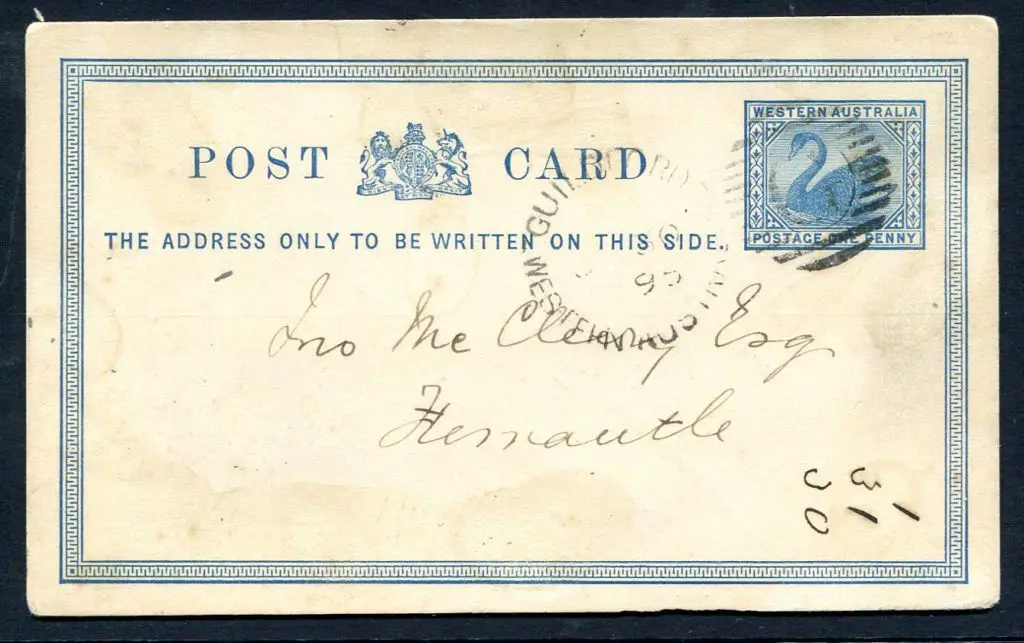 1895 (30th July) 1d blue Swan Post Card addressed ... Image 1++