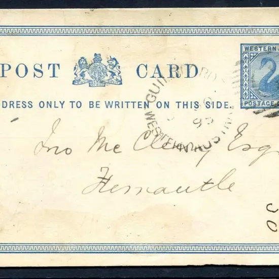 1895 (30th July) 1d blue Swan Post Card addressed ...
