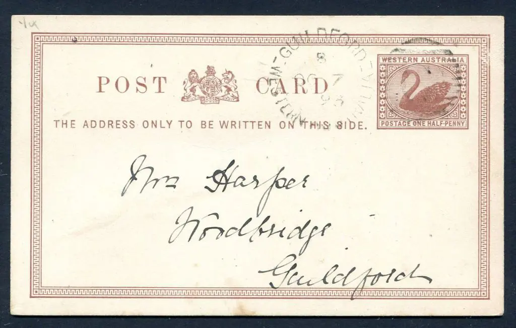 1898 (7th Oct) ½d brown Swan Post Card (PC1) ... Image 1++