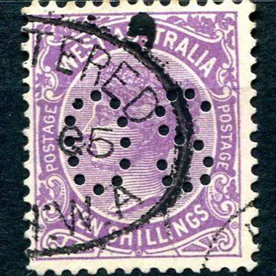 1902/11 10/- deep mauve QV perfined "OS". Good to ...
