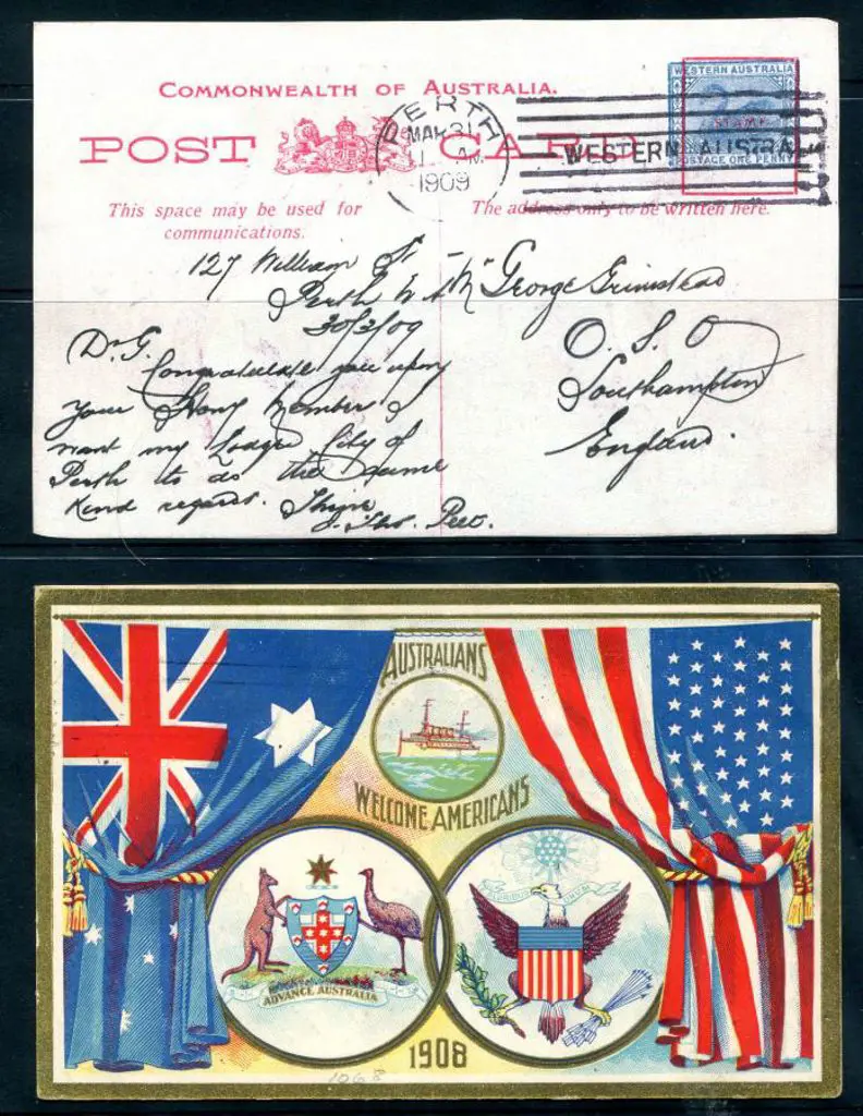 1908 1d dull blue US Fleet Visit Postal Card ... Image 1++
