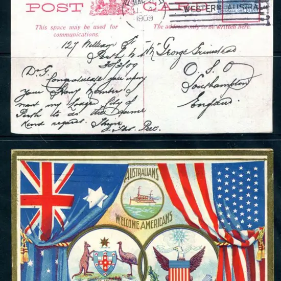 1908 1d dull blue US Fleet Visit Postal Card ...