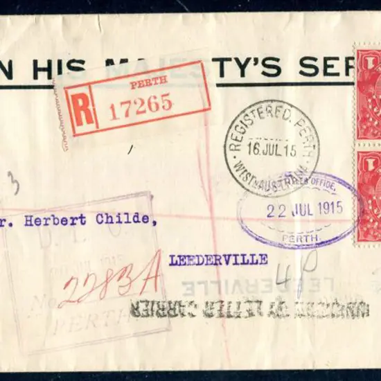 1915 (16th July) OHMS long cover with 1d red, Die ...