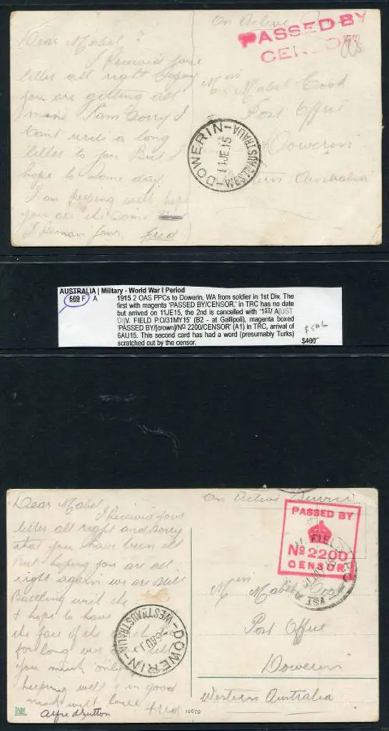 1915 WWI Military Mail. 2 x "On Active Service" ... Image 1++