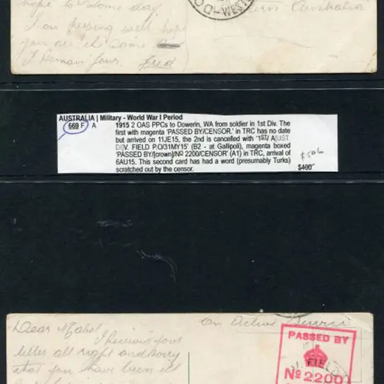 1915 WWI Military Mail. 2 x "On Active Service" ...